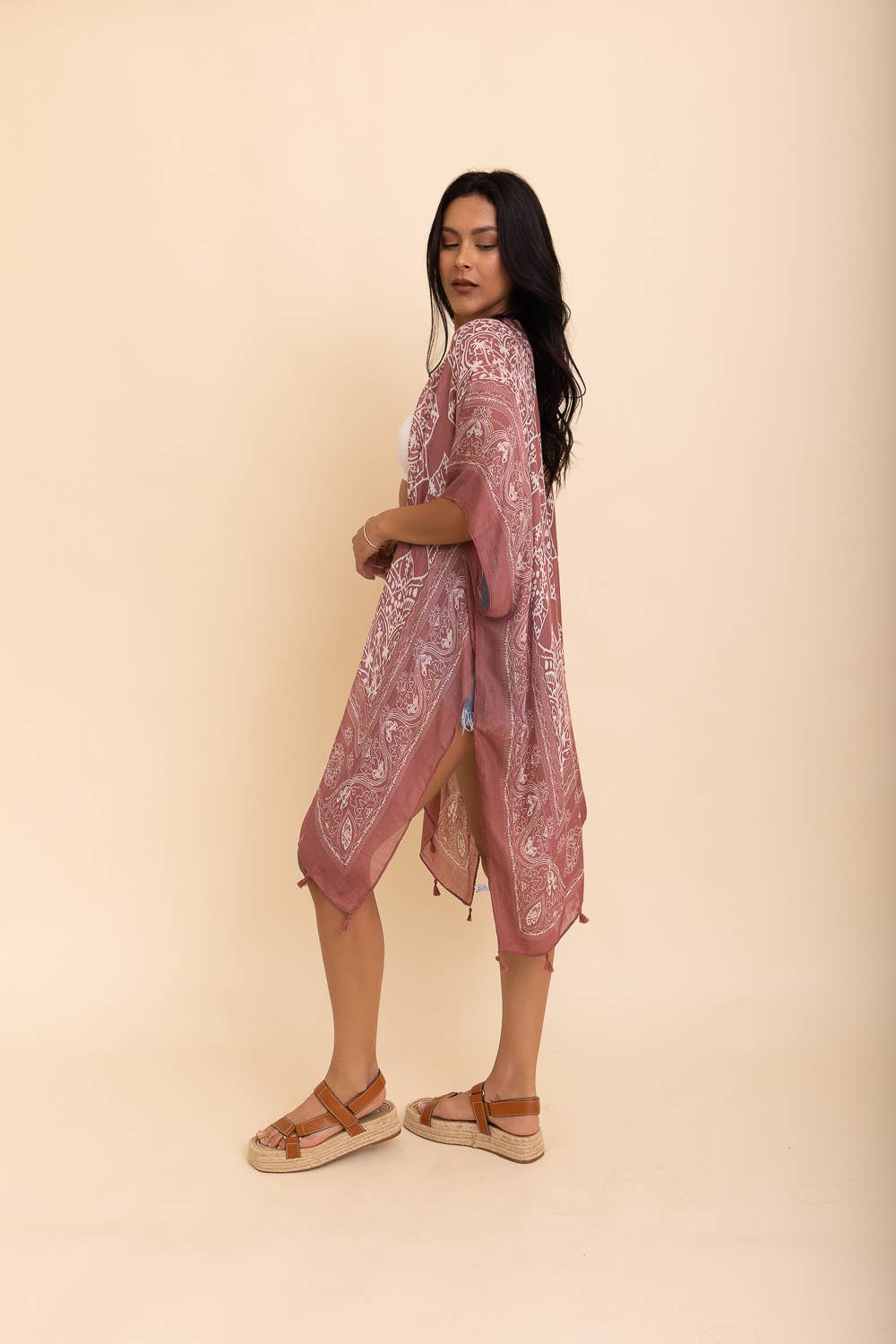 Mandala Tassel Kimono Cardigan in Olive
