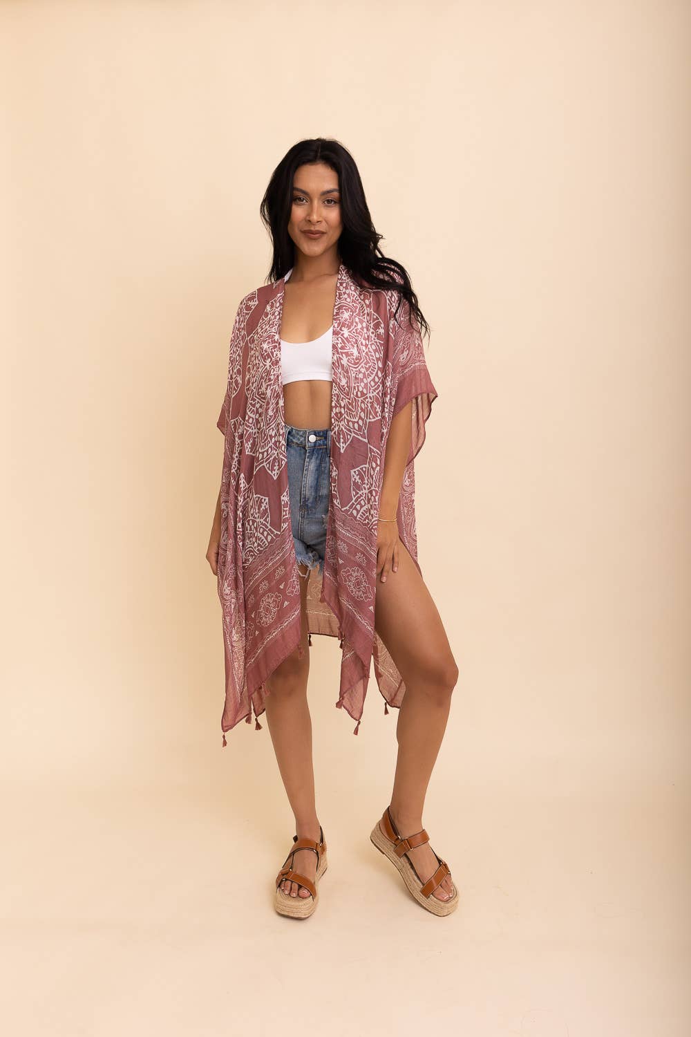 Mandala Tassel Kimono Cardigan in Olive