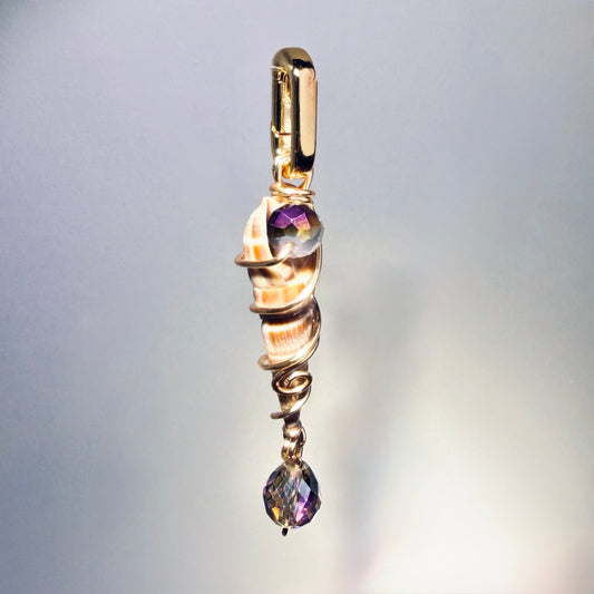 The Sea Spire Charm — Spiral Shell w/ Violet Swarovski Drop