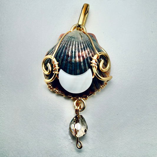The Moon Tide Charm — Dark Shell w/ Hidden Pearl & Crescent Moon