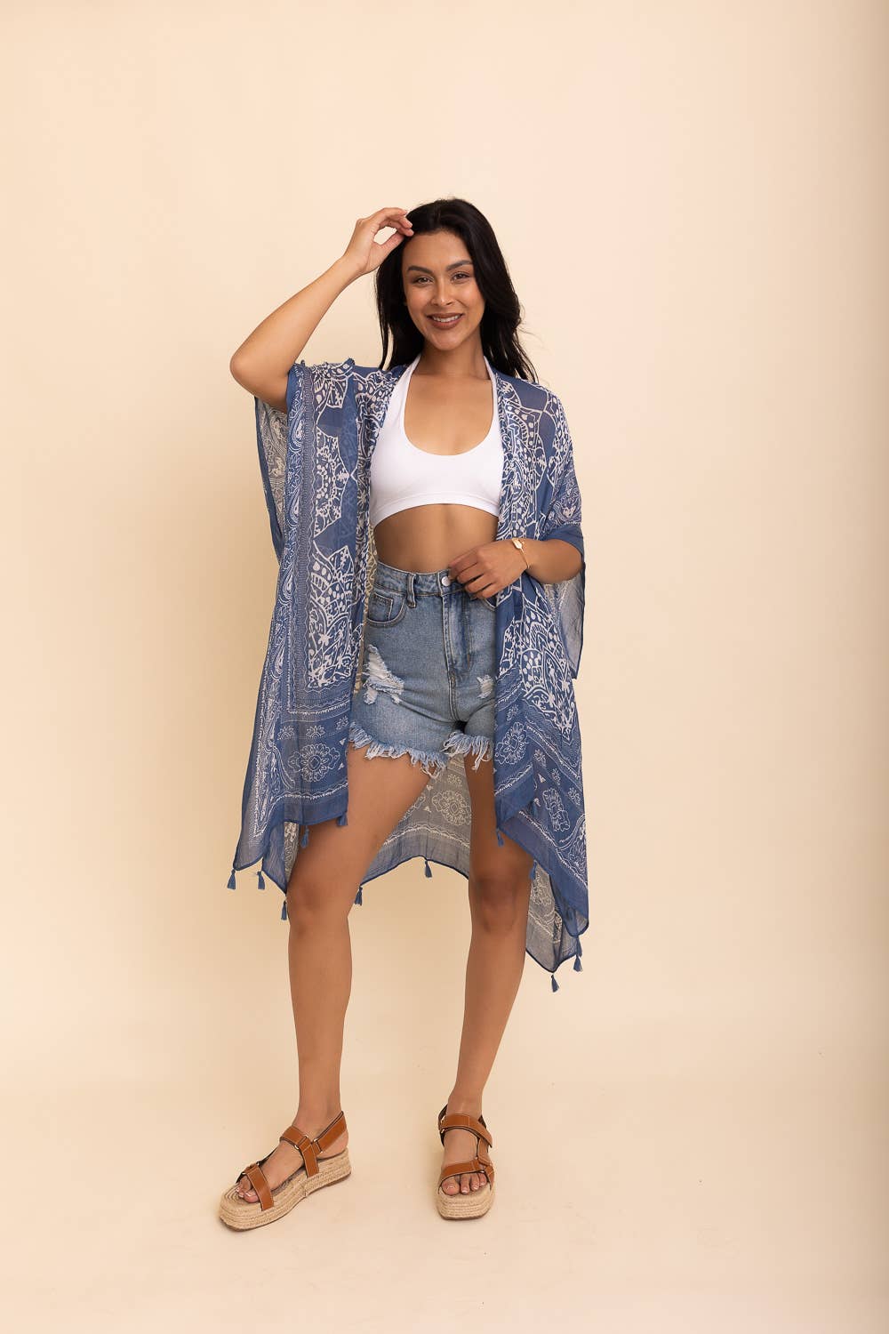 Mandala Tassel Kimono Cardigan in Roseclay