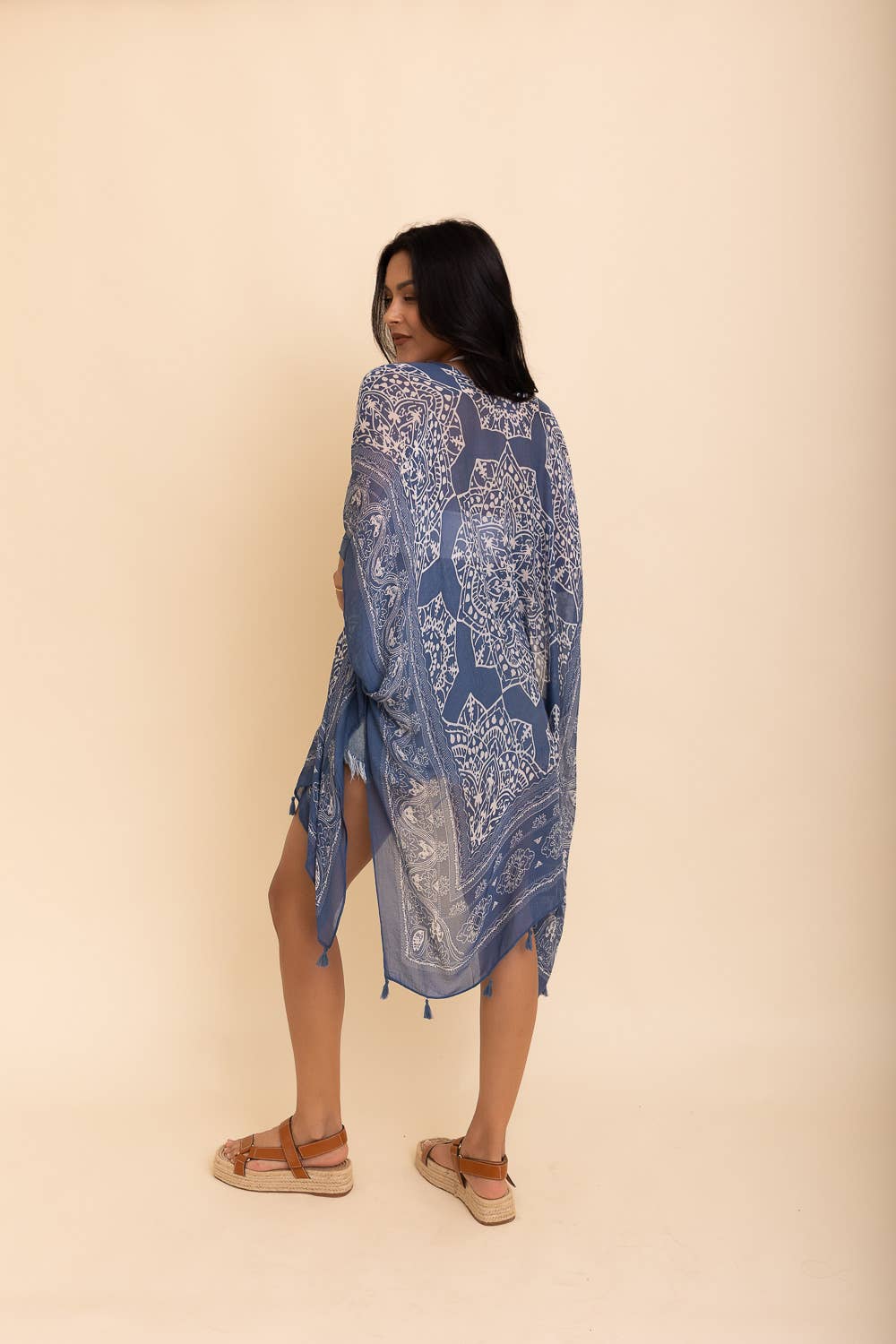 Mandala Tassel Kimono Cardigan in Roseclay