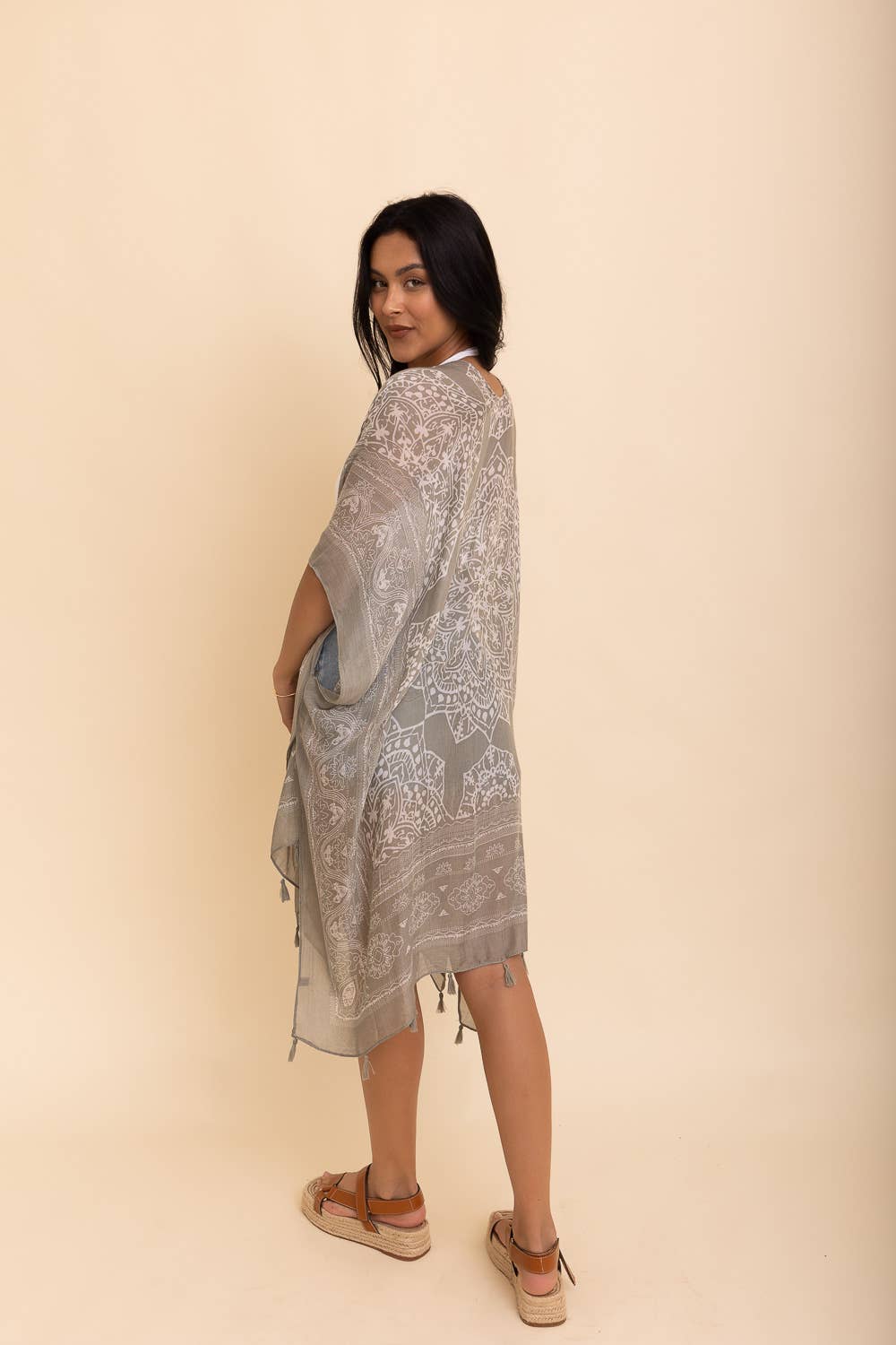 Mandala Tassel Kimono Cardigan in Olive