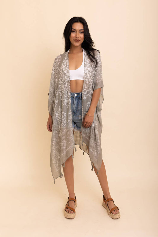 Mandala Tassel Kimono Cardigan in Olive