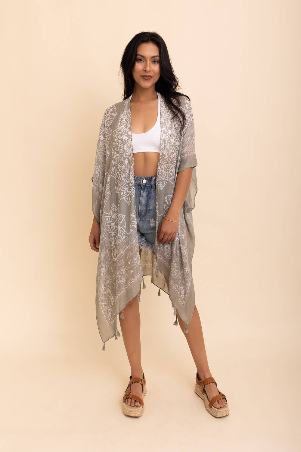 Mandala Tassel Kimono Cardigan in Roseclay