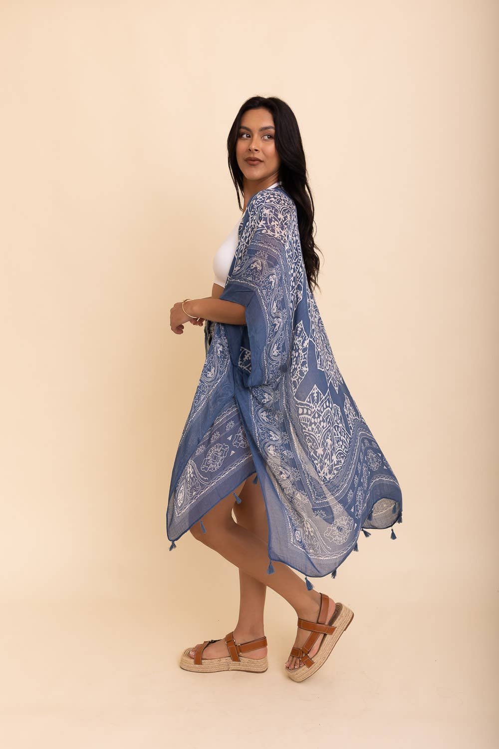 Mandala Tassel Kimono Cardigan in Roseclay