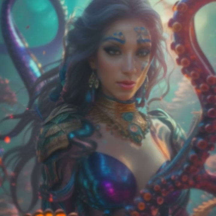Octopus siren in a glowing undersea portal