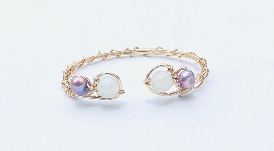 Siren's Gem Cuff, wire-wrapped cuff with stone spheres and pearl